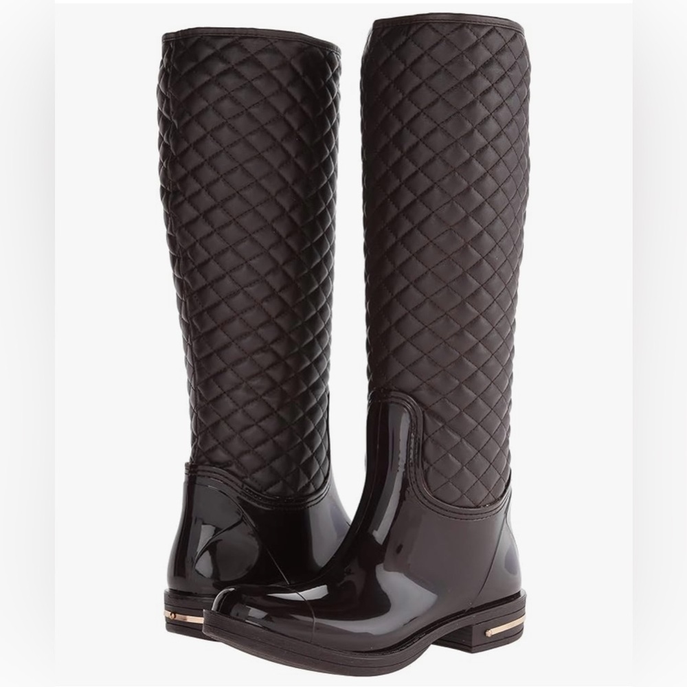 Nomad Womens Quilted Riding PVC Rain Boots Size 8 Brown with Leopard Lining